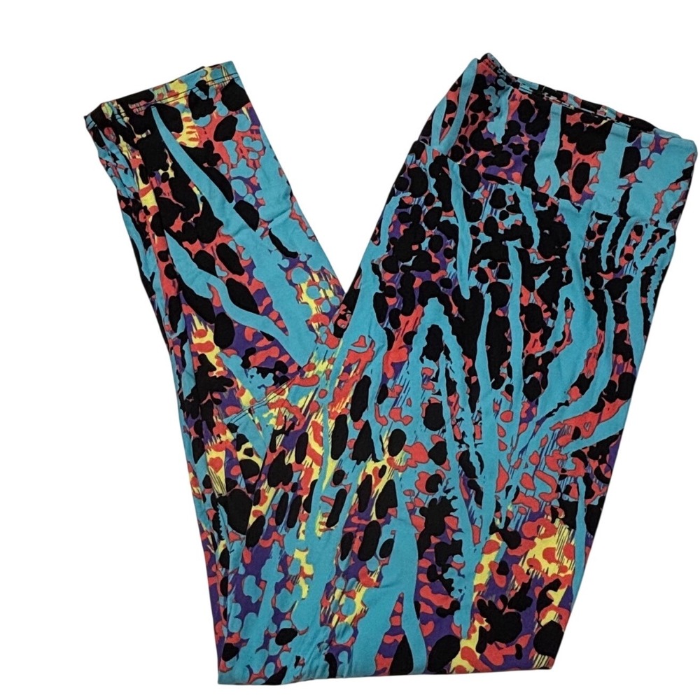 LuLaRoe Women Leggings Size TC2 Blue Abstract Leopard Zebra Animal Plus 18+ NWT